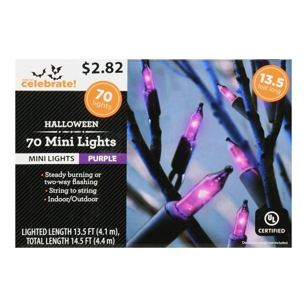 Halloween 70 Count Ceramic Mini UL Light Set Way to Celebrate Purple